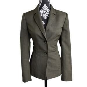 Women's Vintage Green Classic Minimalist Career Kasper 2 Button Blazer Jacket
